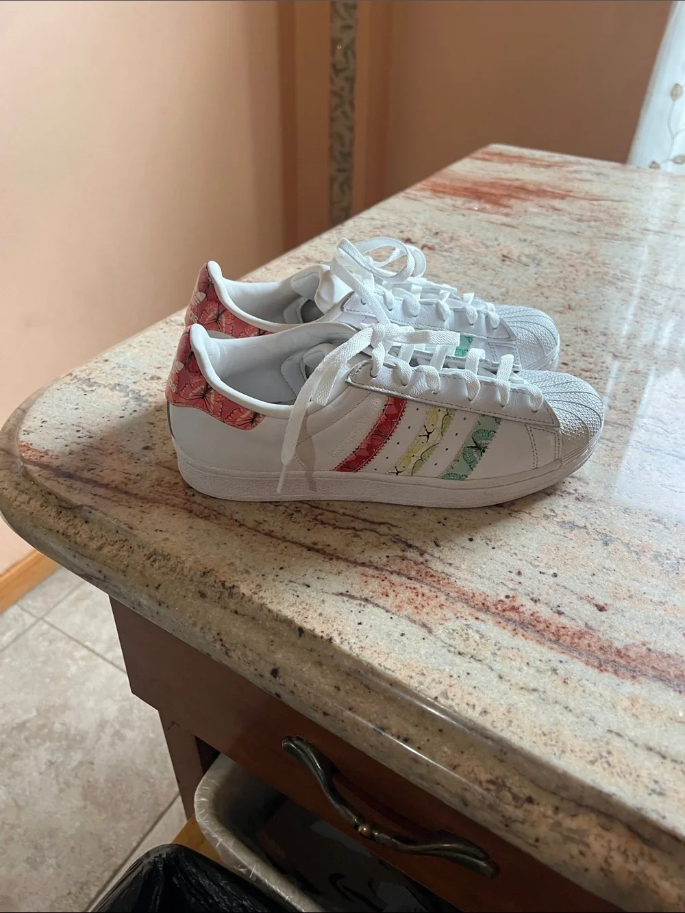 Kids White Sneakers with Rainbow Accent